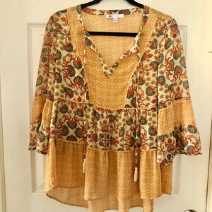 Women's DR2 Blouse Top XS Yellow Orange Floral